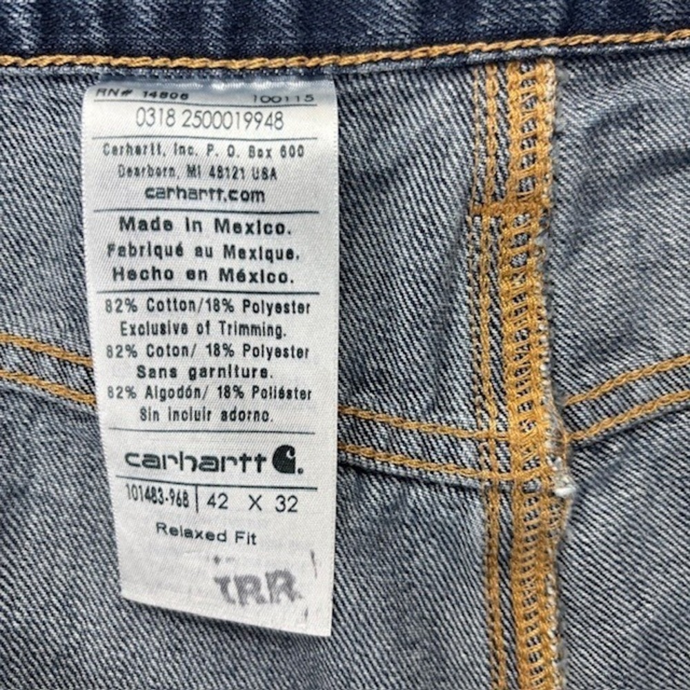 Carhartt B24 Relaxed Fit Jeans Men's 42x32 Light Wash Workwear Denim Blue - Picture 9 of 13